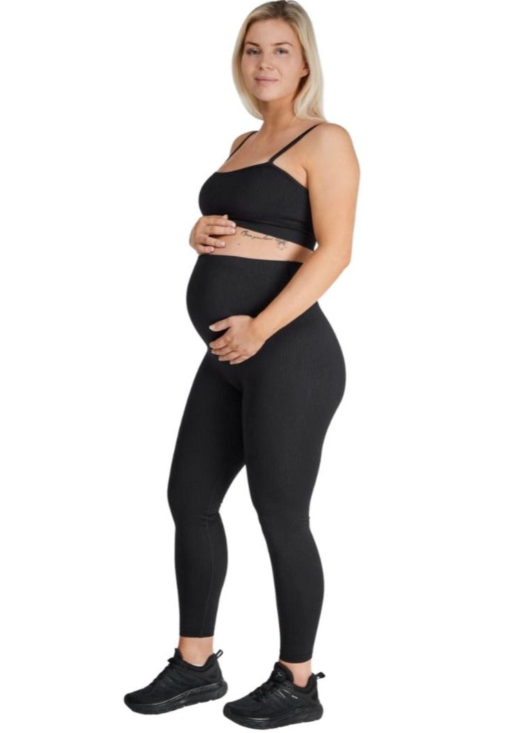 Ribbed Maternity Leggings - Black - for kvinde - FAMME - Tights